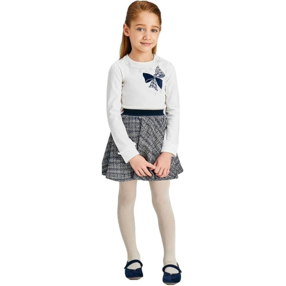 Mayoral Girls 3pc Outfit Set Top Tweed‎ Skirt Floral Headband Size 5 110cm Cream